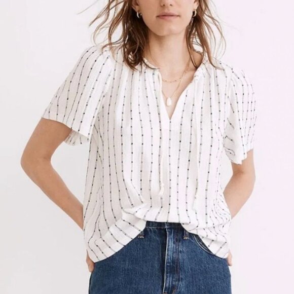 Madewell Tie-Neck Tunic Top in Bright Ivory (Size 4X) - Picture 1 of 10